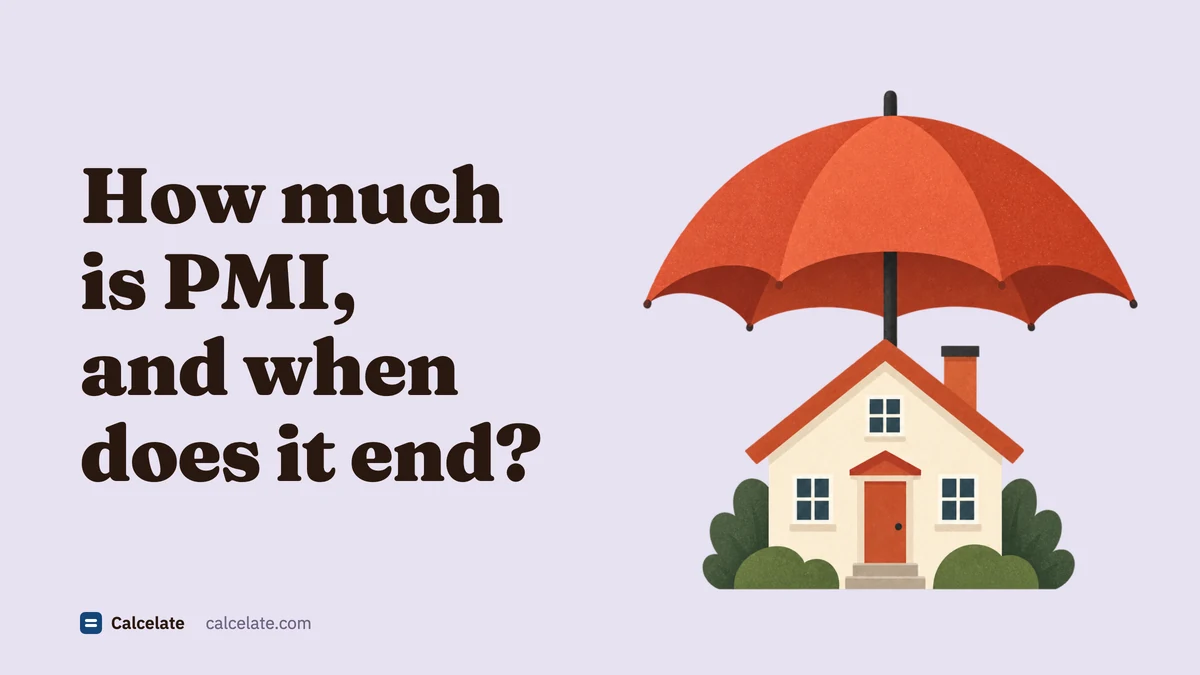 A small house under a large open red umbrella, next to the title “How much is PMI, and when does it end?”